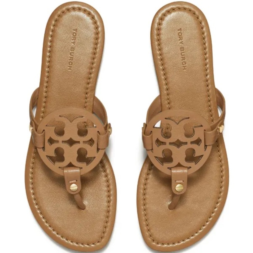 Tory Burch Miller Sandal Thong Patent Calf Leather Sandals Tan - Picture 11 of 11